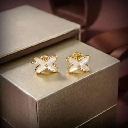 [OAKJURI Jewelry]JEUX DE WHITE MOP GOLD DIAMOND EARRINGS