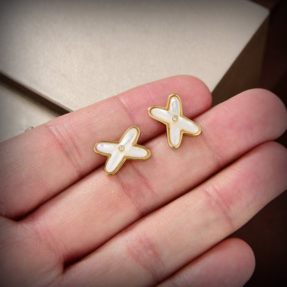 [OAKJURI Jewelry]JEUX DE WHITE MOP GOLD DIAMOND EARRINGS