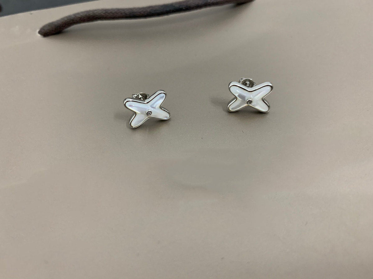 [OAKJURI Jewelry]JEUX DE WHITE MOP SILVER DIAMOND EARRINGS