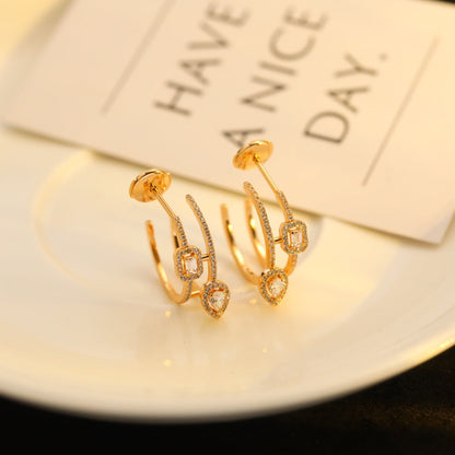 [OAKJURI Jewelry]CREOLES MY TWIN 2 RANGS SILVER DIAMOND EARRINGS