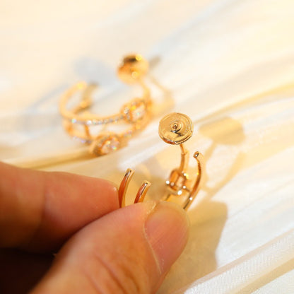 [OAKJURI Jewelry]CREOLES MY TWIN 2 RANGS SILVER DIAMOND EARRINGS