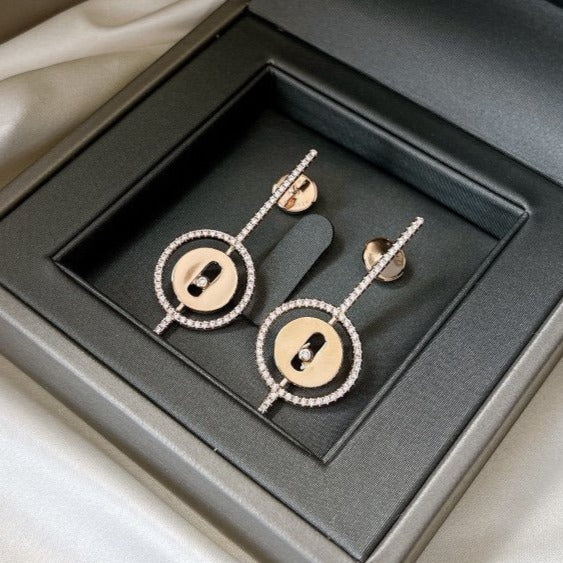 [OAKJURI Jewelry]LUCKY MOVE ARROW PINK GOLD DIAMOND EARRINGS