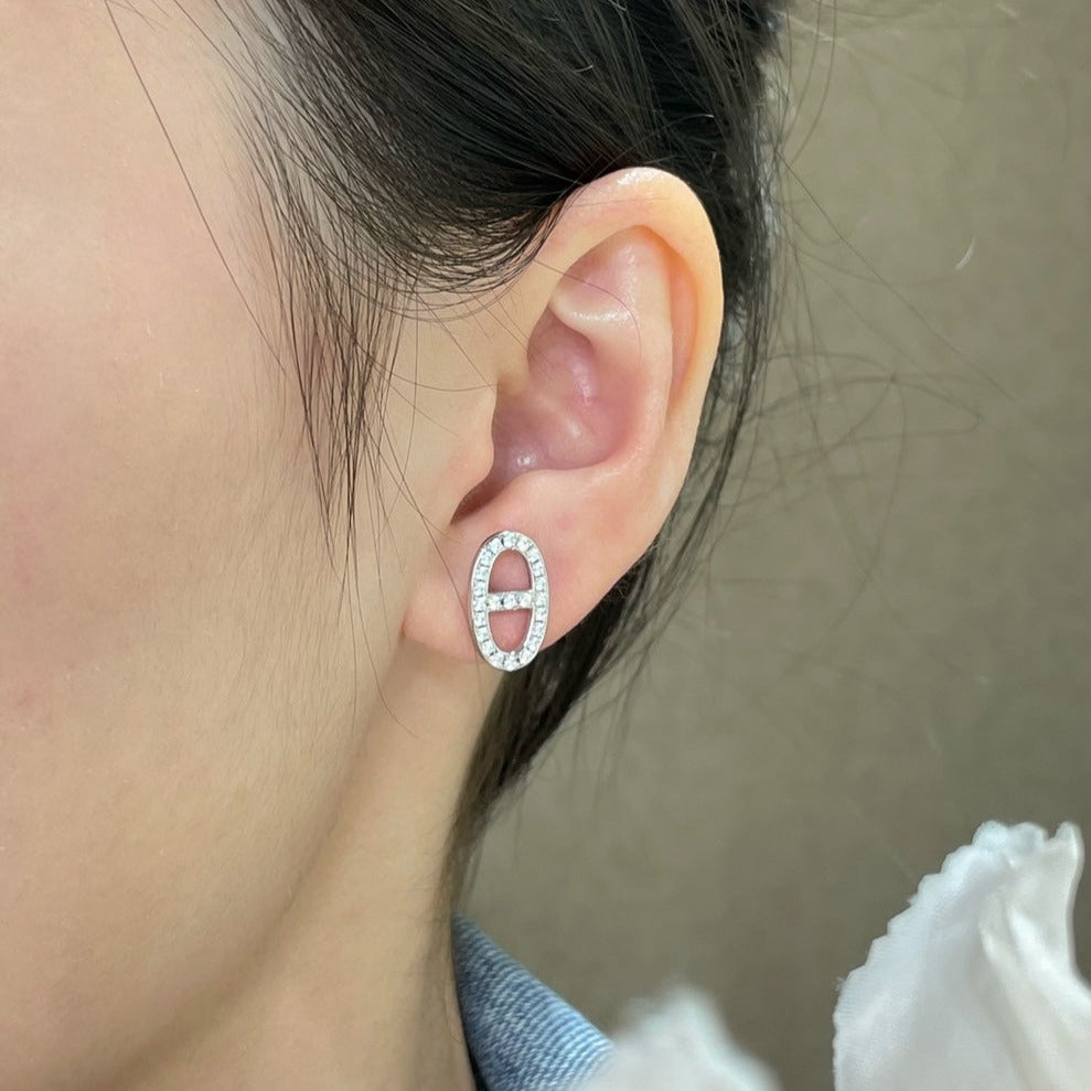 [OAKJURI Jewelry]HM FULL DIAMOND PIG NOSE STUD EARRINGS