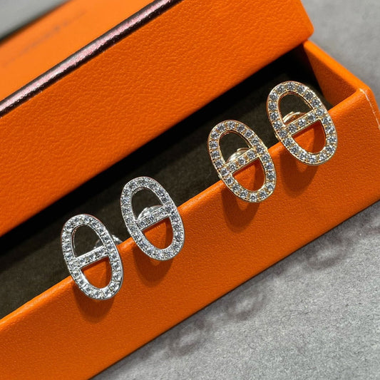 [OAKJURI Jewelry]HM FULL DIAMOND PIG NOSE STUD EARRINGS