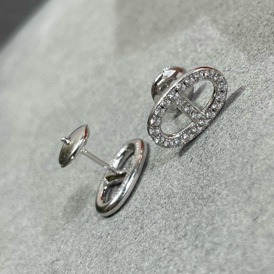 [OAKJURI Jewelry]HM FULL DIAMOND PIG NOSE STUD EARRINGS