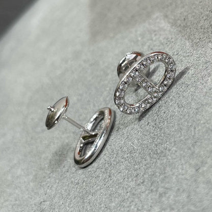 [OAKJURI Jewelry]HM FULL DIAMOND PIG NOSE STUD EARRINGS