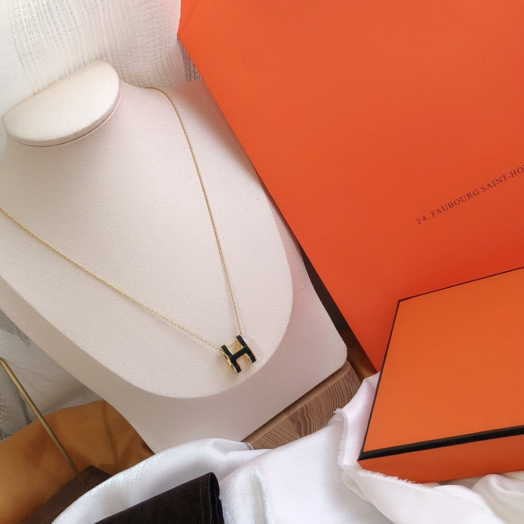 [OAKJURI Jewelry]HM CLIC BLACK ENAMEL GOLD NECKLACE