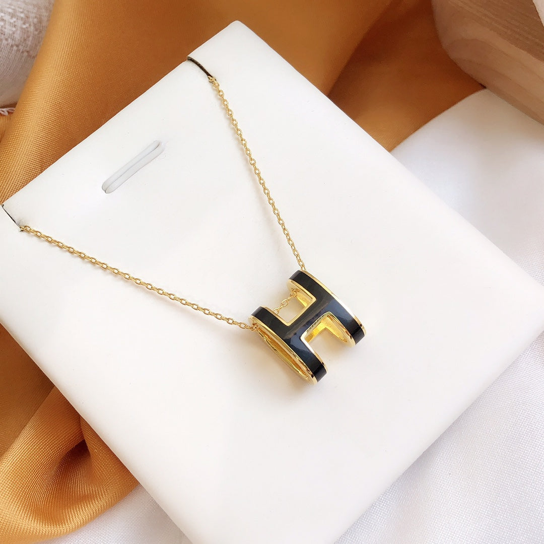 [OAKJURI Jewelry]HM CLIC BLACK ENAMEL GOLD NECKLACE