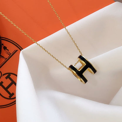 [OAKJURI Jewelry]HM CLIC BLACK ENAMEL GOLD NECKLACE