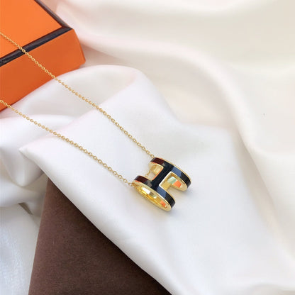 [OAKJURI Jewelry]HM CLIC BLACK ENAMEL GOLD NECKLACE