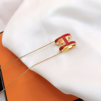 [OAKJURI Jewelry]HM CLIC RED ENAMEL GOLD NECKLACE