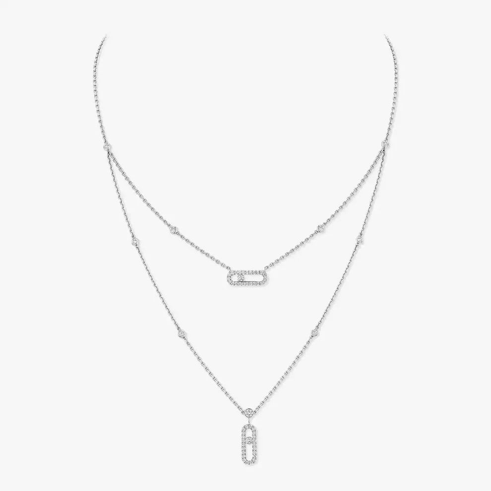 [OAKJURI Jewelry]2 Rows Rose Gold Diamond Pave_ Necklace Move Uno