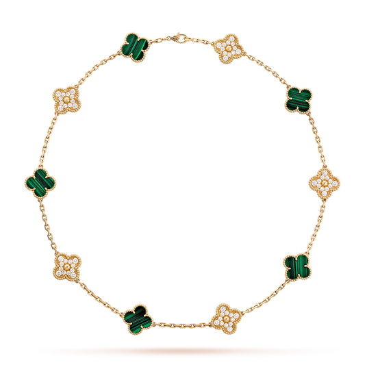 [OAKJURI Jewelry]CLOVER 10 MOTIFS MALACHITE DIAMOND NECKLACE