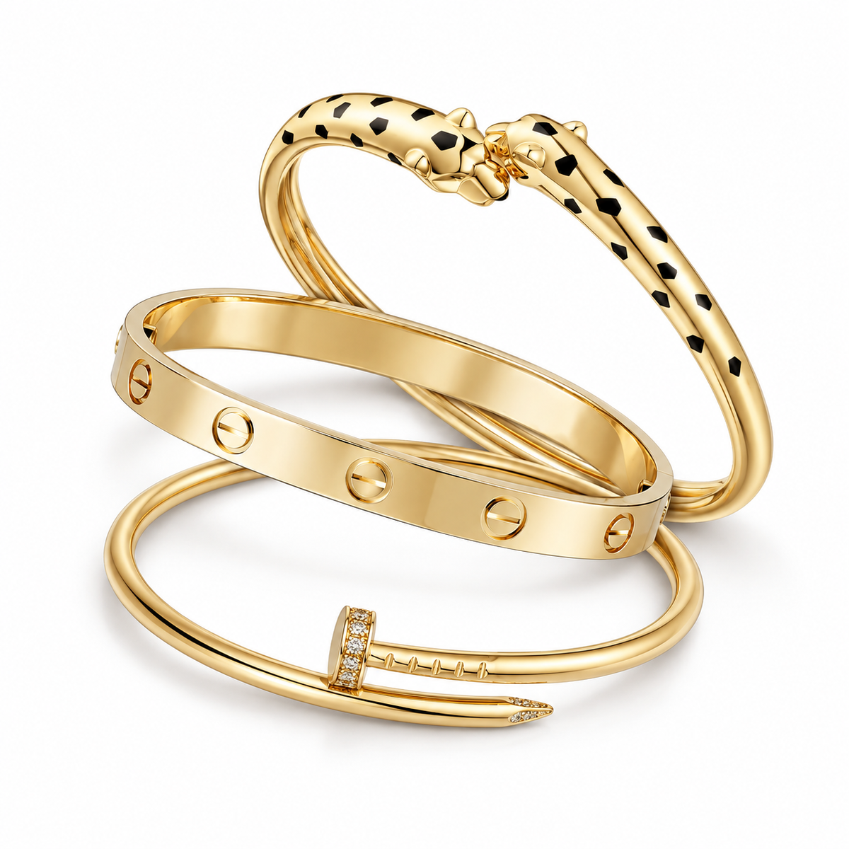 [OAKJURI Jewelry] Panthère & LOVE  & JUSTE  Diamond Bracelet Stack Set