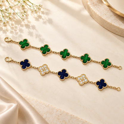 [OAKJURI Jewelry]Clover 5-Motif Malachite & Pietersite Bracelet Stack Set