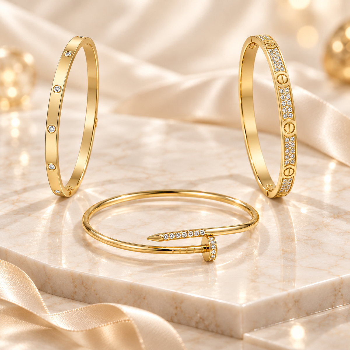[OAKJURI Jewelry] JUSTE Diamond & LOVE Diamond Bracelet Stack Set