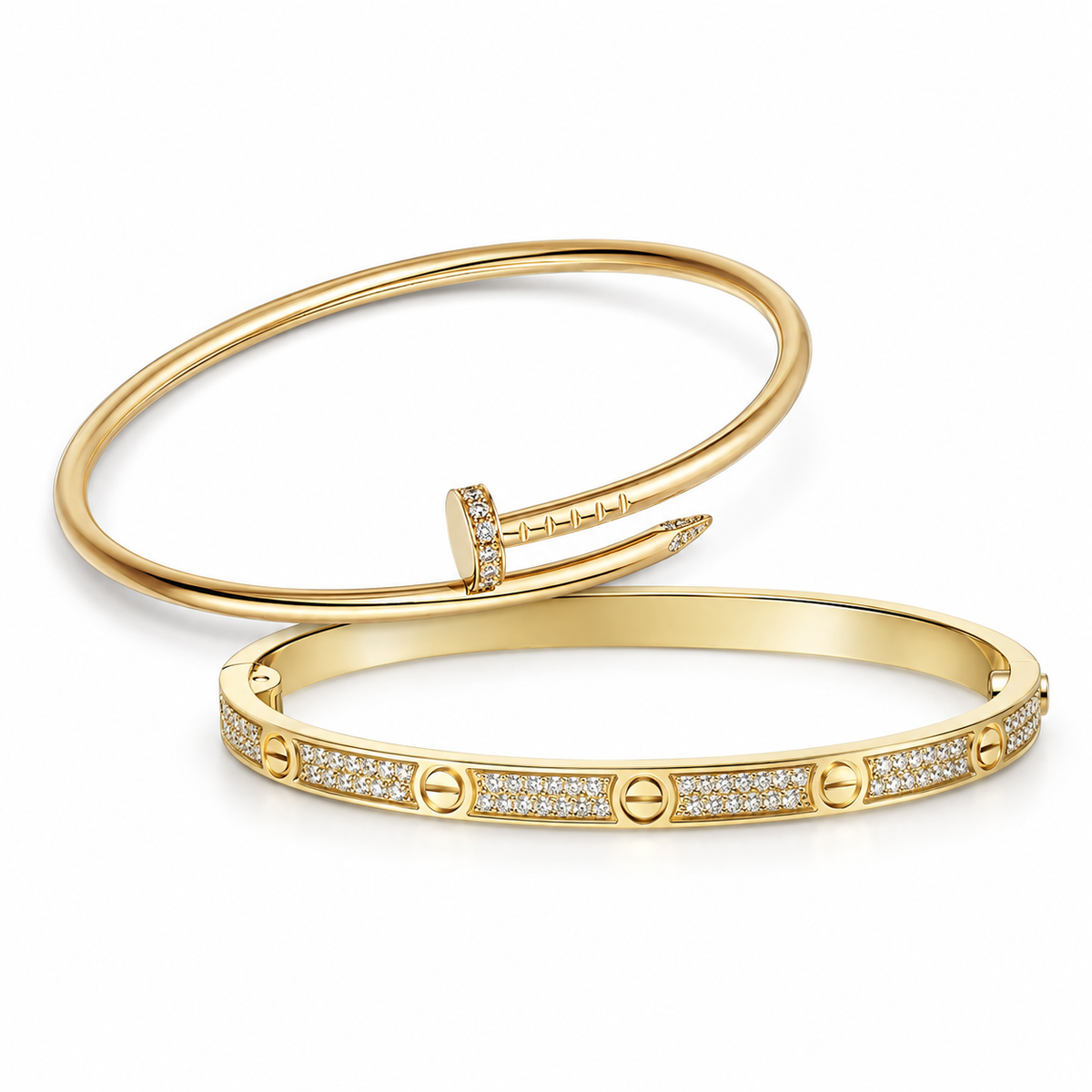[OAKJURI Jewelry] JUSTE Diamond & LOVE Diamond-Paved Bracelet Stack Set