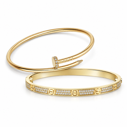 [OAKJURI Jewelry] JUSTE Diamond & LOVE Diamond-Paved Bracelet Stack Set