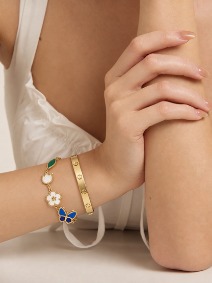 [OAKJURI Jewelry] LOVE Brushed & Lucky Spring Butterfly 5-Motif Bracelet Stack Set
