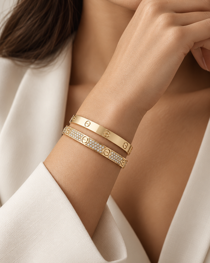 [OAKJURI Jewelry] LOVE  Classic & Diamond-Paved Bracelet Stack Set
