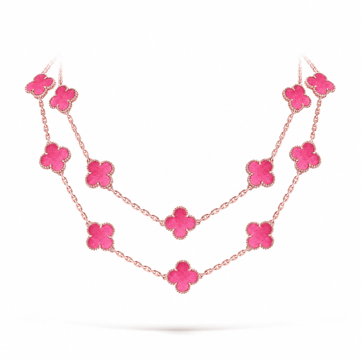 [OAKJURI Jewelry] NEW CLOVER 20 MOTIFS PINK ENAMEL NECKLACE