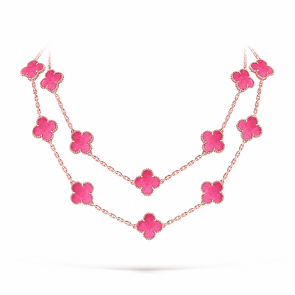 [OAKJURI Jewelry] NEW CLOVER 20 MOTIFS PINK ENAMEL NECKLACE