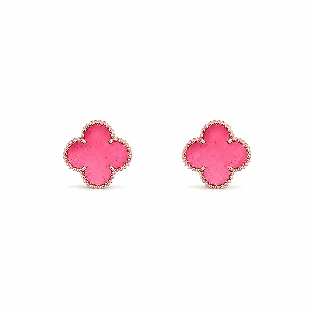 [OAKJURI Jewelry]NEW CLOVER 15MM PINK ENAMEL STUD EARRINGS