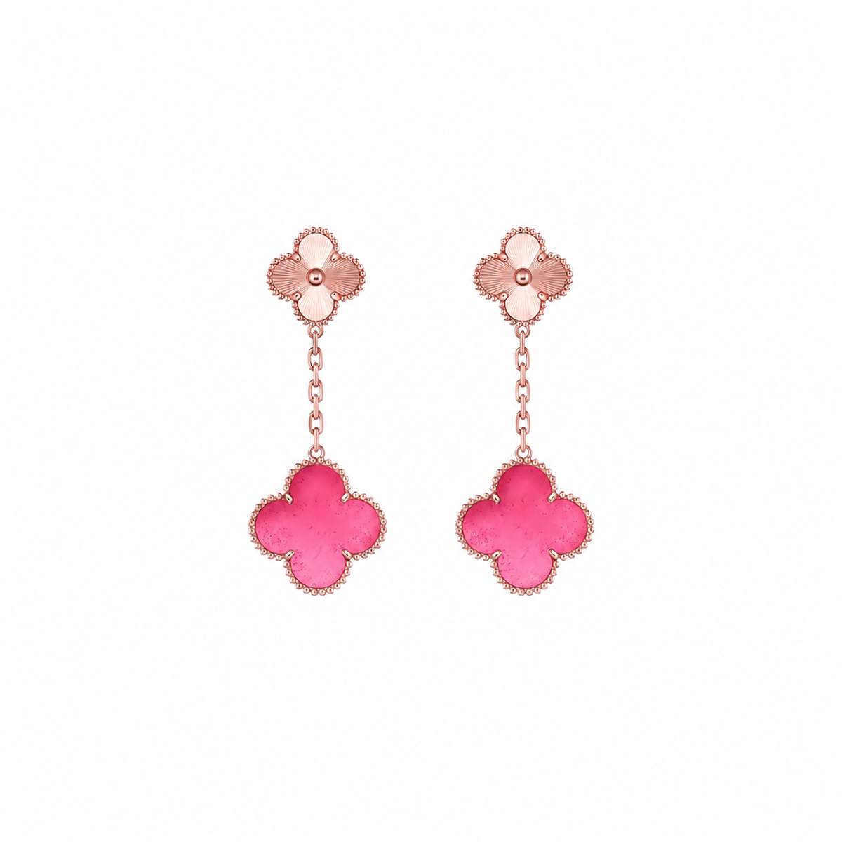 [OAKJURI Jewelry]NEW CLOVER 2 MOTIF PINK ENAMEL EARRINGS