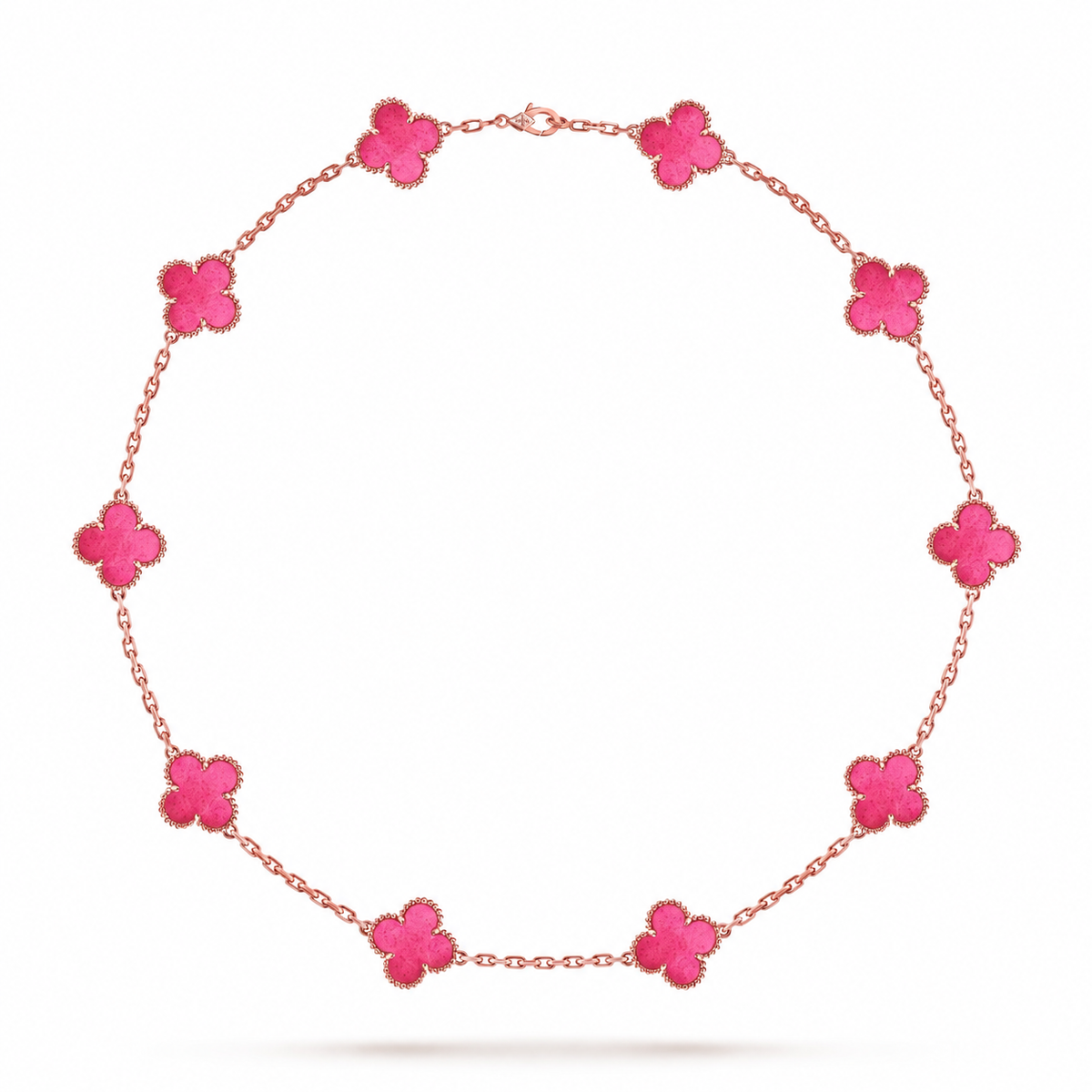 [OAKJURI Jewelry]NEW CLOVER 10 MOTIFS PINK ENAMEL NECKLACE
