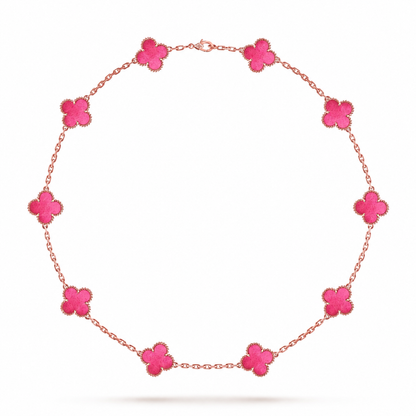 [OAKJURI Jewelry]NEW CLOVER 10 MOTIFS PINK ENAMEL NECKLACE