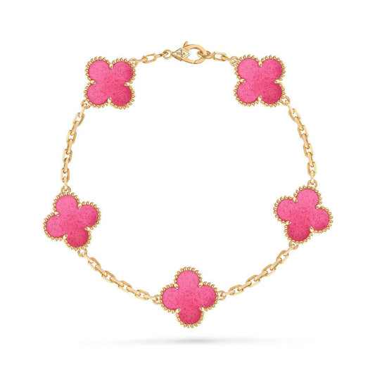 [OAKJURI Jewelry]NEW CLOVER 5 MOTIFS PINK ENAMEL BRACELET