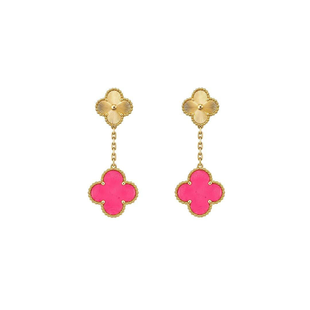 [OAKJURI Jewelry]Clover Pink Enamel Necklace & Earring Jewelry Set
