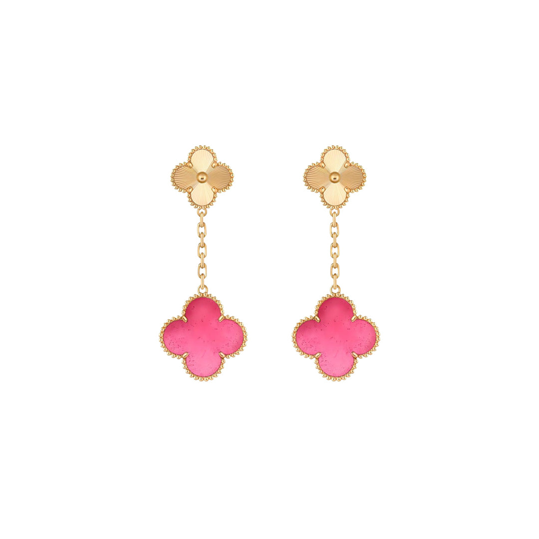 [OAKJURI Jewelry]NEW CLOVER 2 MOTIF PINK ENAMEL EARRINGS