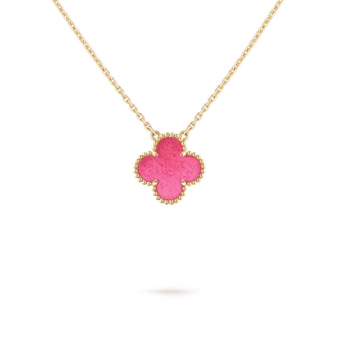 [OAKJURI Jewelry] NEW CLOVER 15MM PINK ENAMEL NECKLACE
