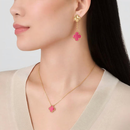 [OAKJURI Jewelry]NEW CLOVER 2 MOTIF PINK ENAMEL EARRINGS