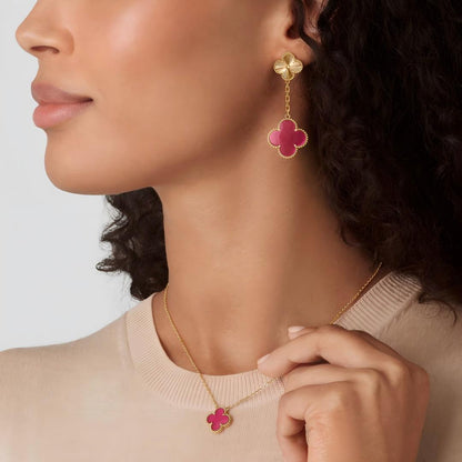 [OAKJURI Jewelry]Clover Pink Enamel Necklace & Earring Jewelry Set