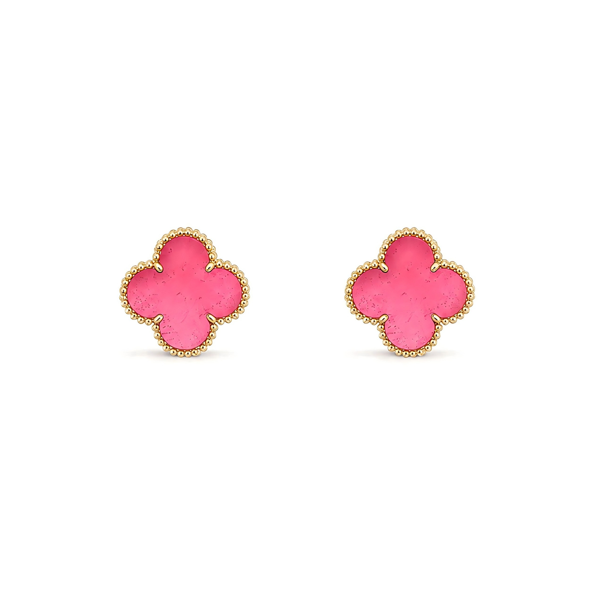 [OAKJURI Jewelry]NEW CLOVER 15MM PINK ENAMEL STUD EARRINGS