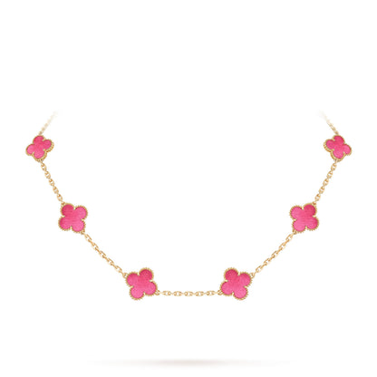 [OAKJURI Jewelry]NEW CLOVER 10 MOTIFS PINK ENAMEL NECKLACE