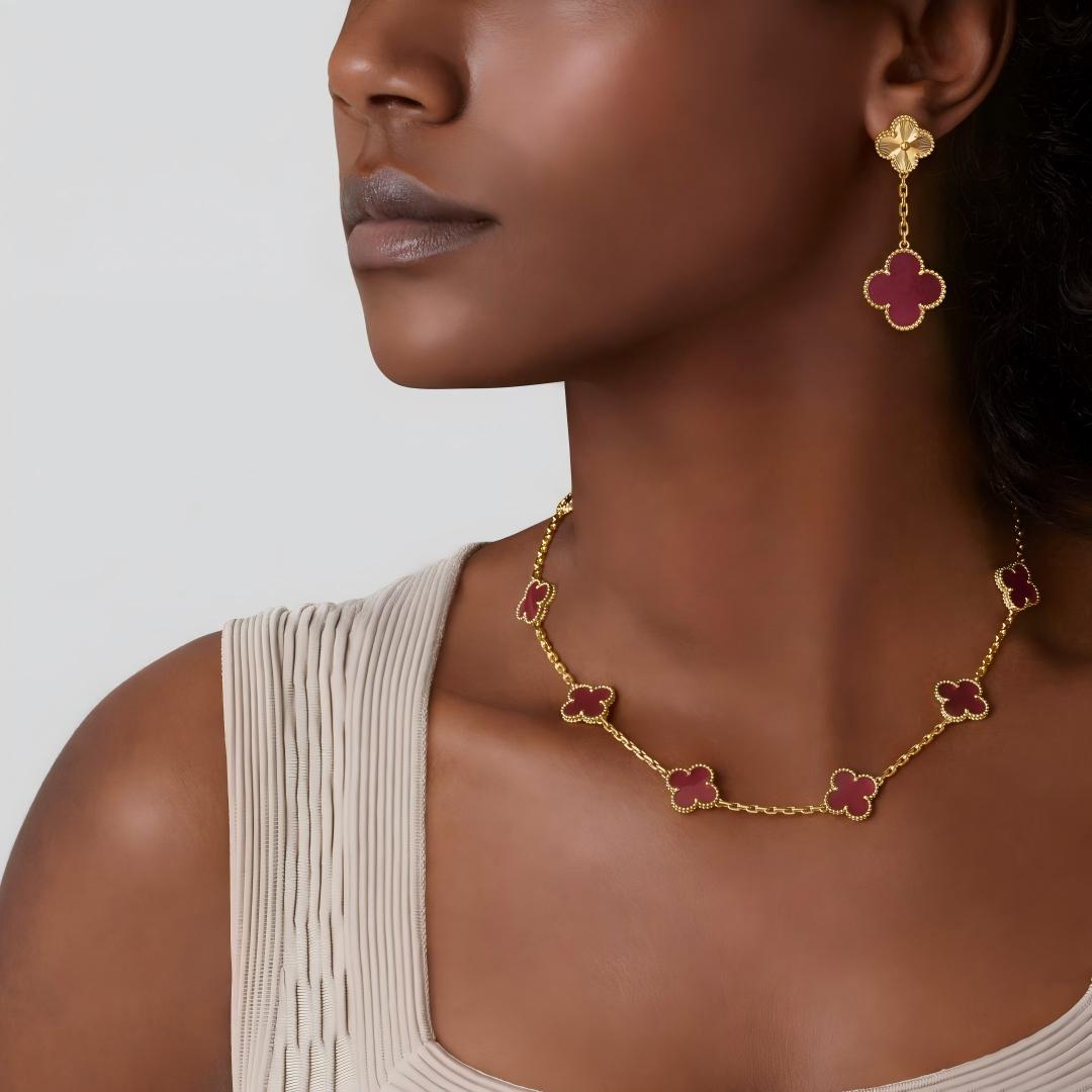 [OAKJURI Jewelry]NEW CLOVER 10 MOTIFS PINK ENAMEL NECKLACE