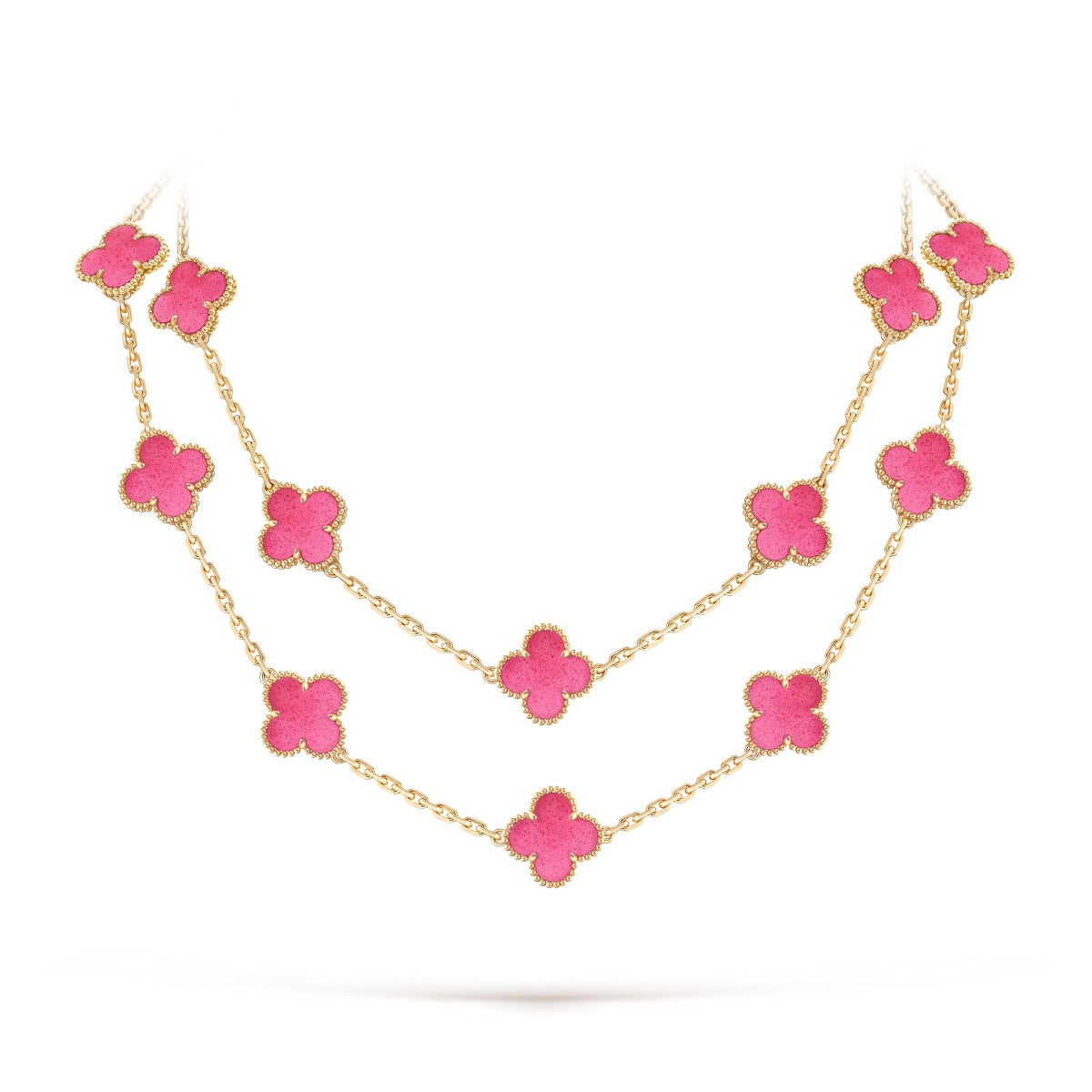 [OAKJURI Jewelry] NEW CLOVER 20 MOTIFS PINK ENAMEL NECKLACE