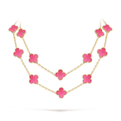 [OAKJURI Jewelry] NEW CLOVER 20 MOTIFS PINK ENAMEL NECKLACE