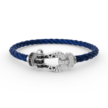 [OAKJURI Jewelry]Pave Gemstone Love &Force Large Horseshoe Diamond Duo Bracelet Stack Set