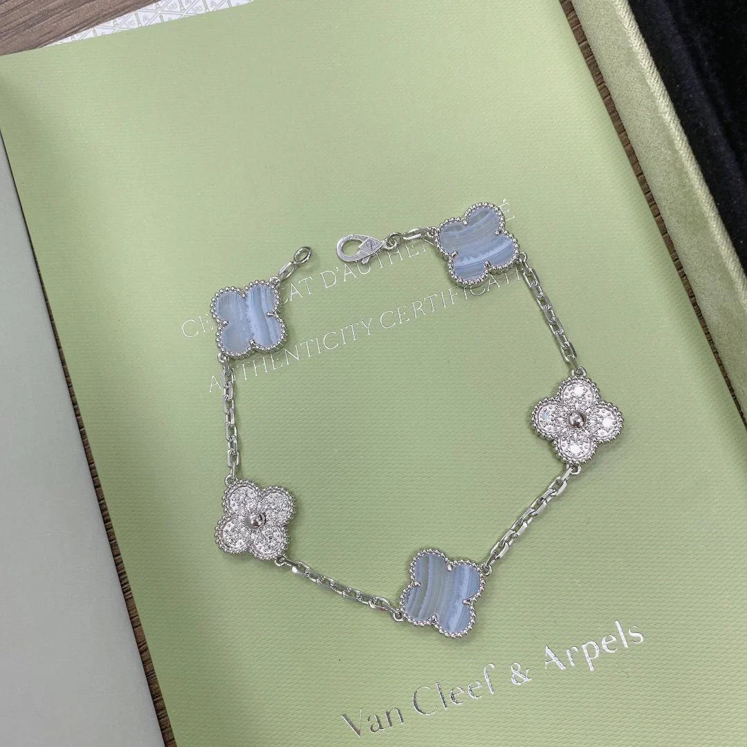 [OAKJURI Jewelry] CLOVER 5 MOTIF PURPLE CHALCEDONY BRACELET COLLECTION