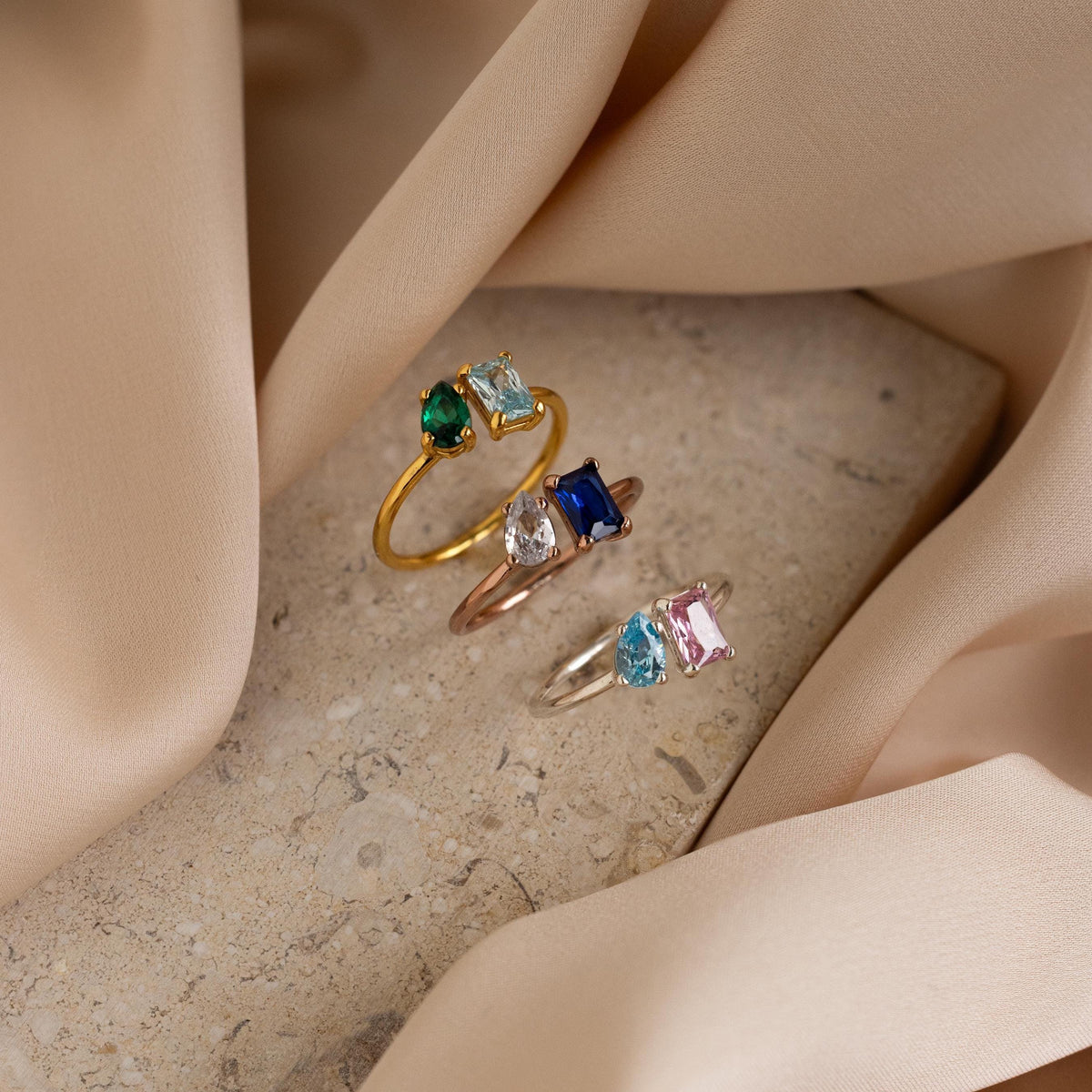 Open Toi et Moi Birthstone Ring