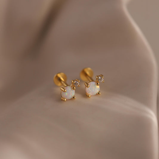 Opal & Diamond Flatback Studs