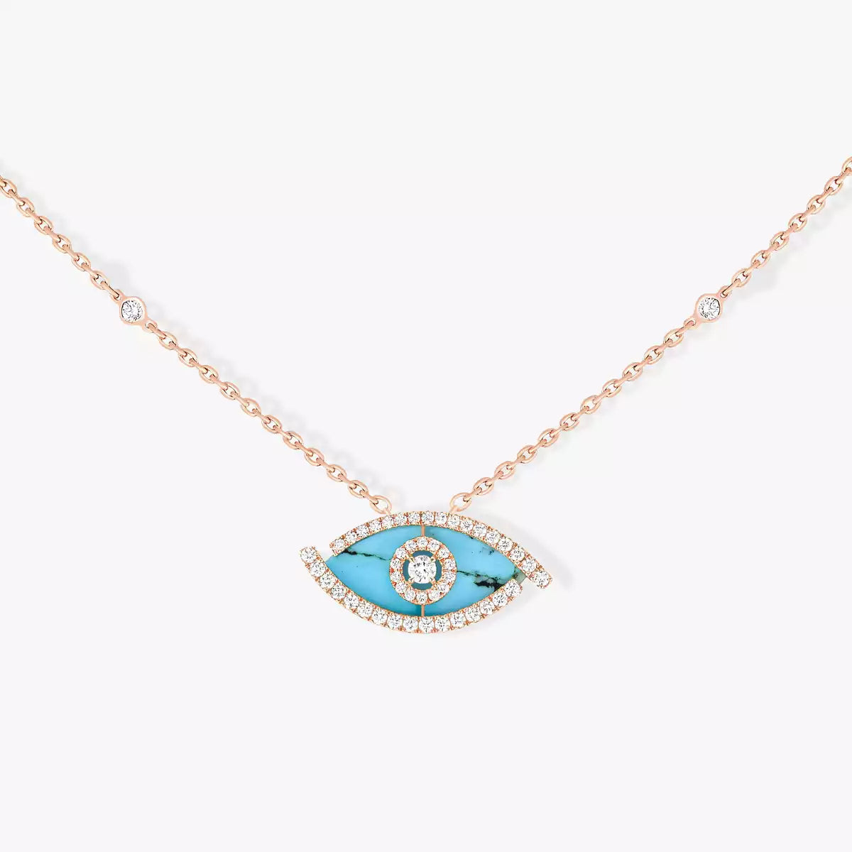 [OAKJURI Jewelry]Lucky Eye Diamond Necklace in Rose Gold and Turquoise