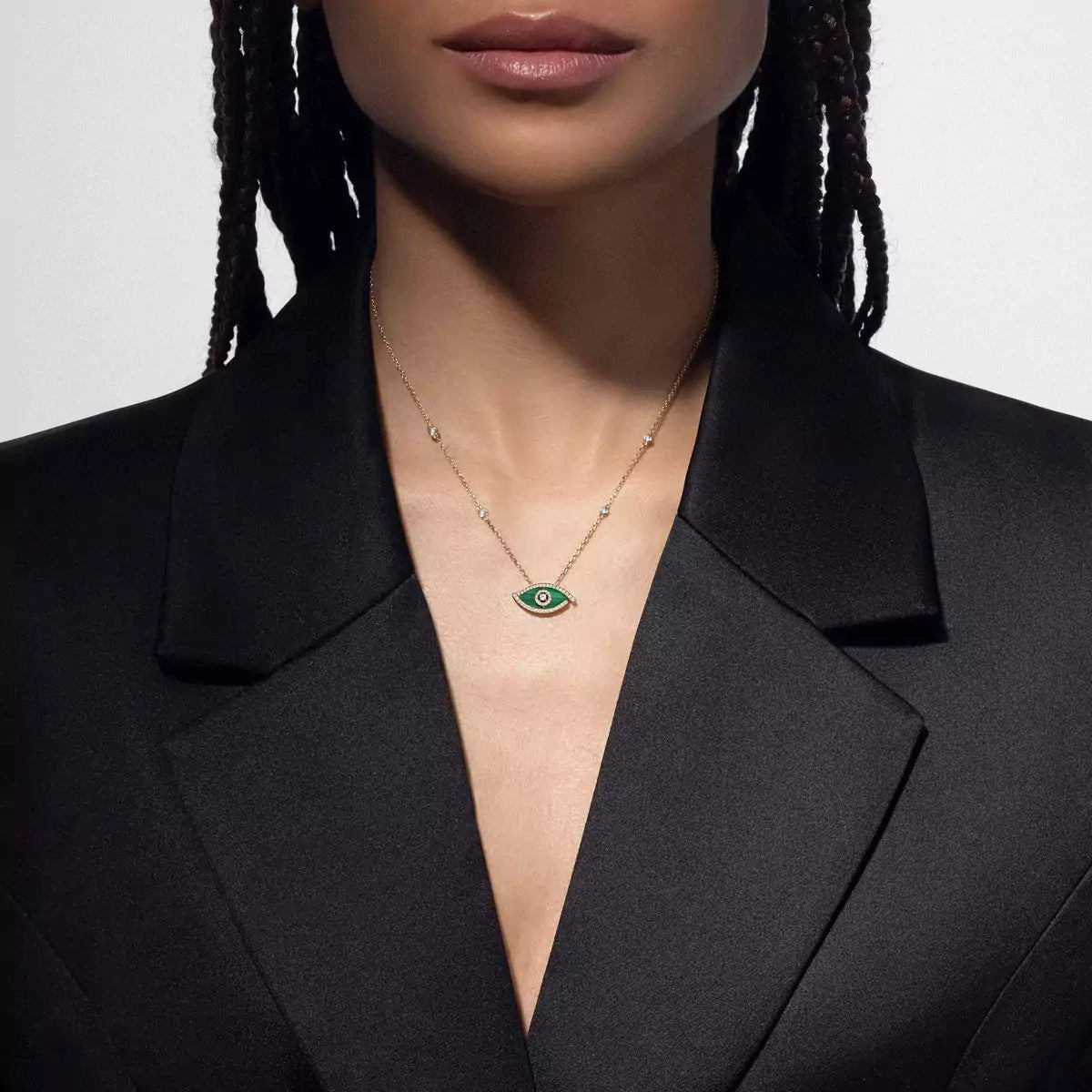 [OAKJURI Jewelry]Lucky Eye Diamond Necklace in Rose Gold and Turquoise