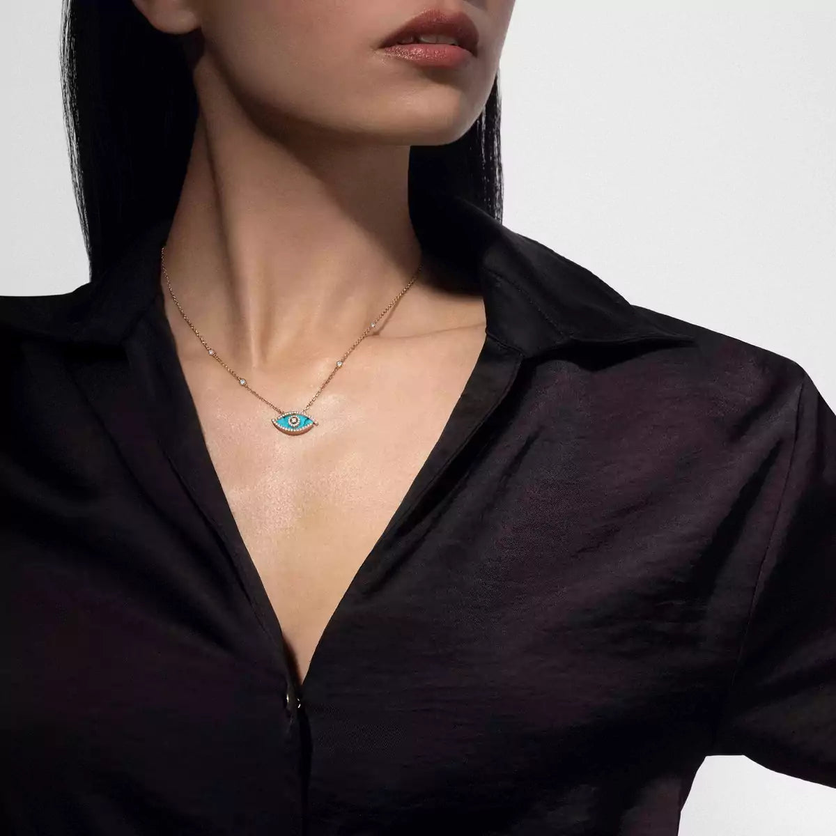[OAKJURI Jewelry]Lucky Eye Diamond Necklace in Rose Gold and Turquoise