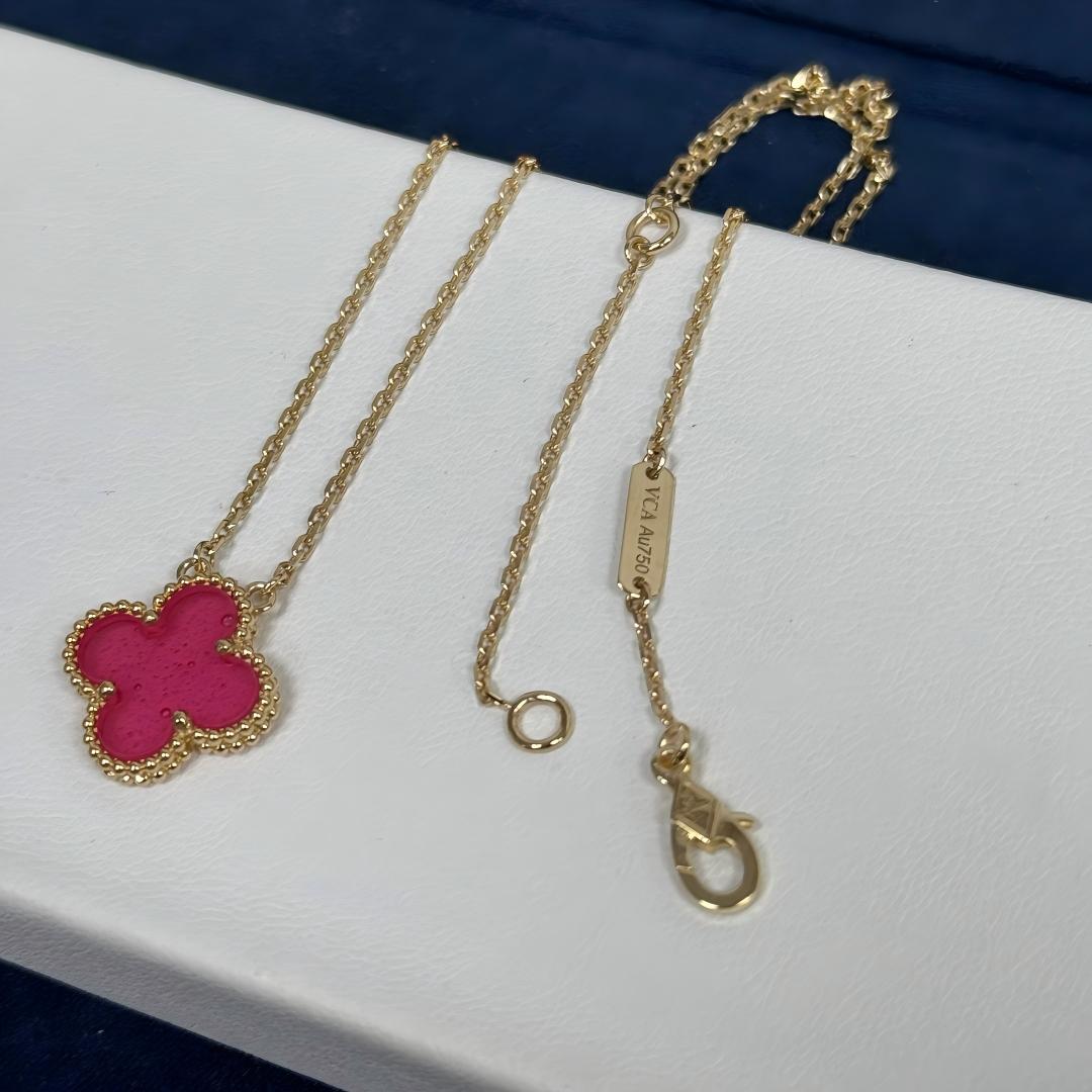 [OAKJURI Jewelry] NEW CLOVER 15MM PINK ENAMEL NECKLACE