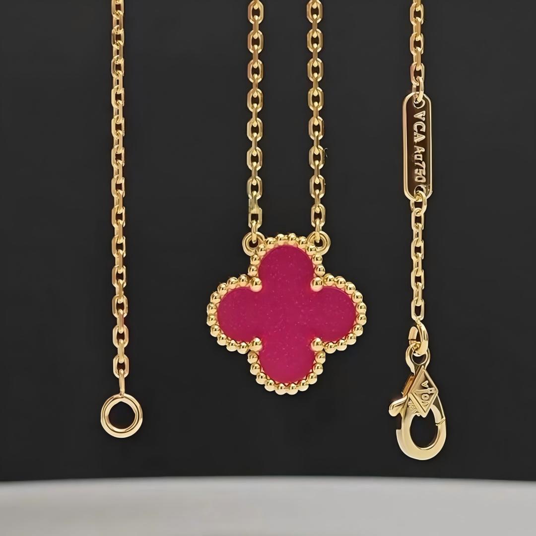 [OAKJURI Jewelry] NEW CLOVER 15MM PINK ENAMEL NECKLACE